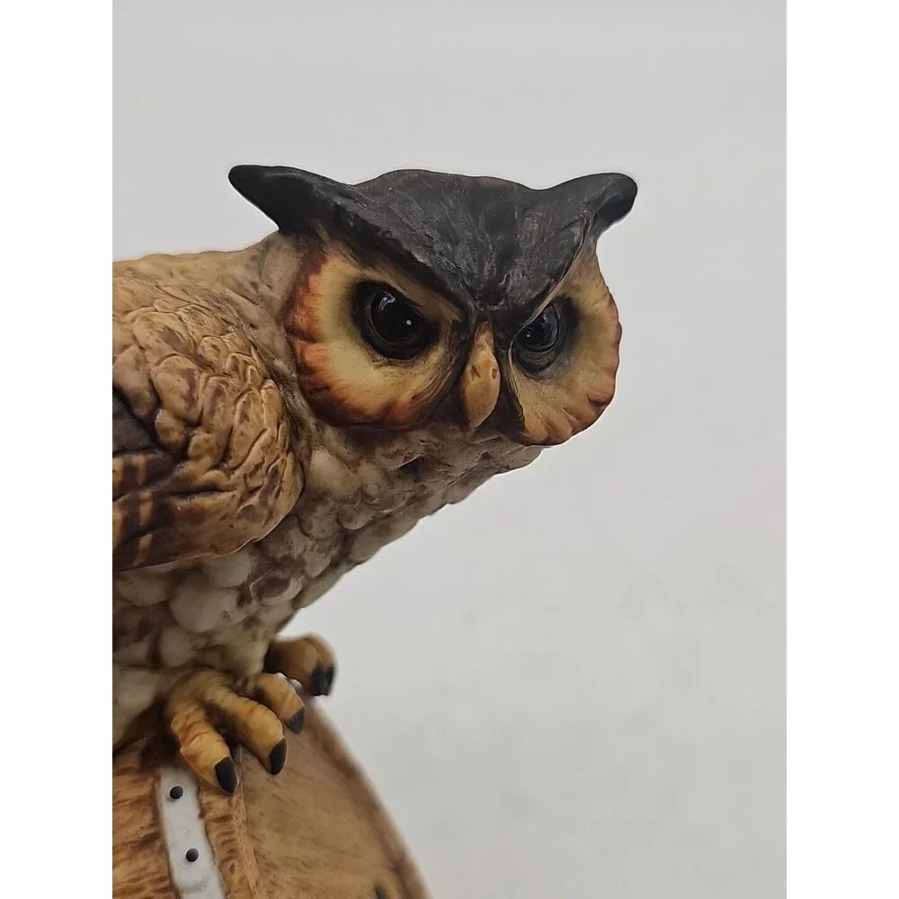 Vintage  Owl Music‎ Box On Barrel Works
